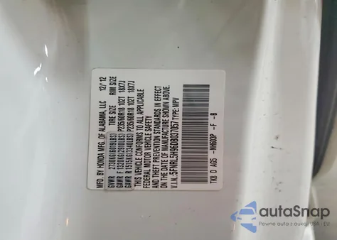 2013 Honda Odyssey Touring z USA, uszkodzony, nr VIN 5FNRL5H96DB037057